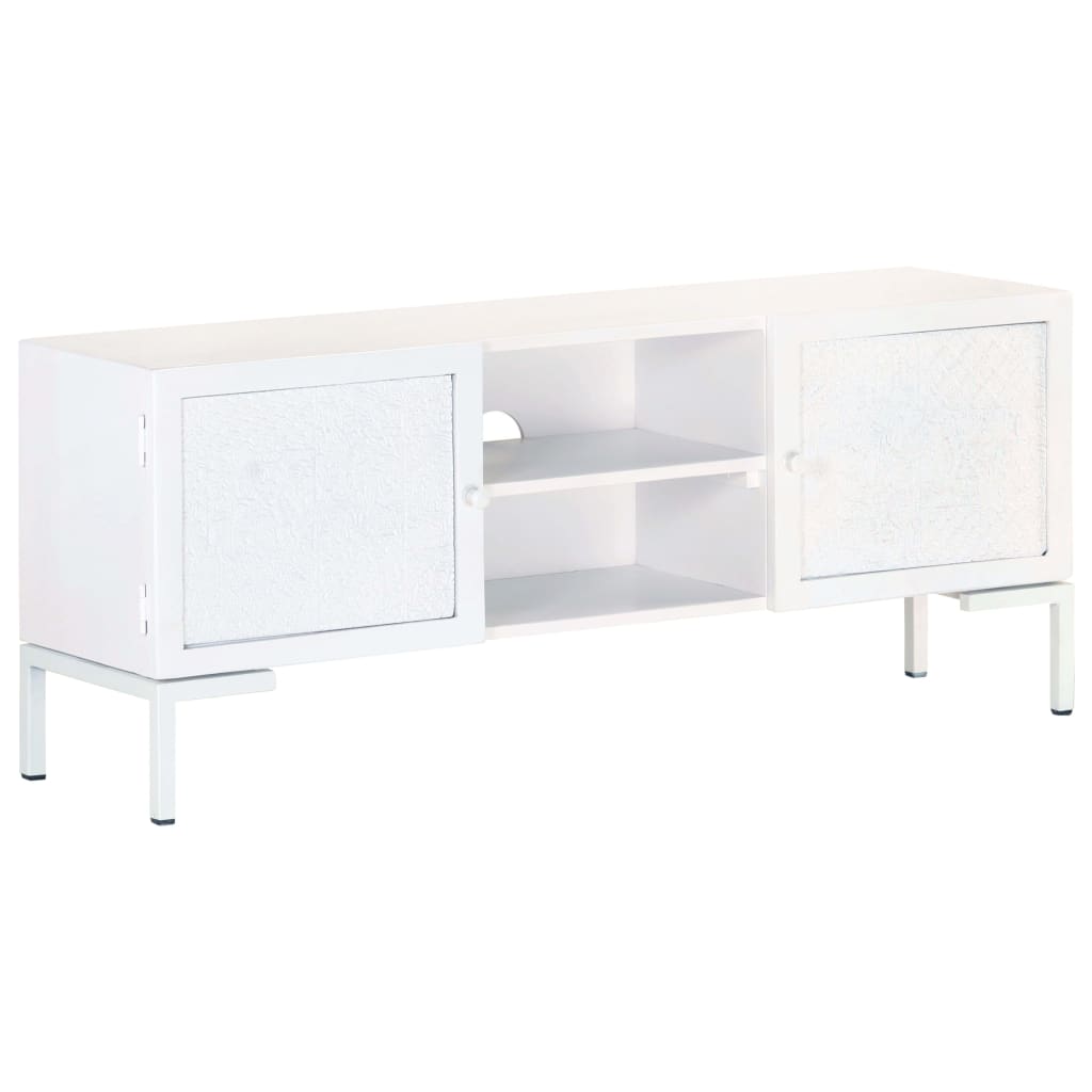 Móvel de TV 115x30x46 cm madeira de mangueira maciça branco
