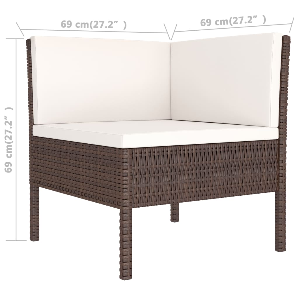 3 pcs conjunto lounge de jardim c/ almofadões vime PE cinzento