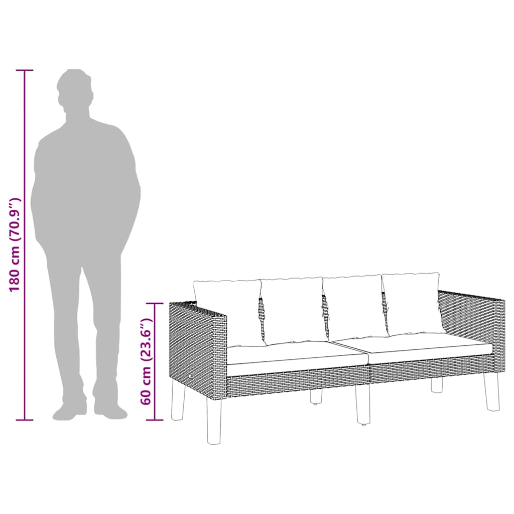 Sofá de jardim 2 lugares com almofadões vime PE bege