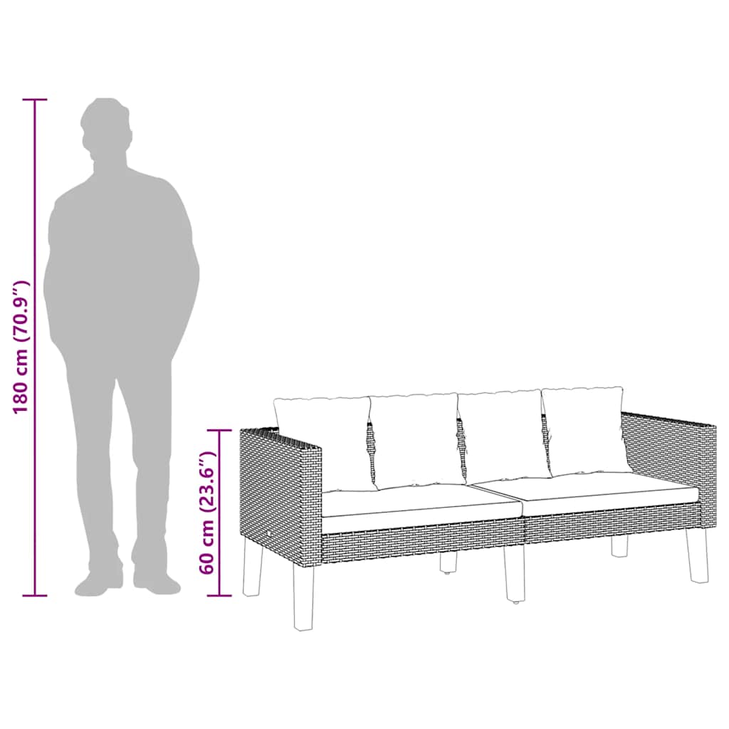 Sofá de jardim 2 lugares com almofadões vime PE bege