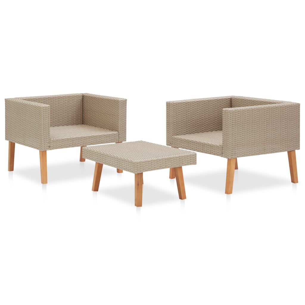 3 pcs conjunto lounge de jardim c/ almofadões vime PE bege
