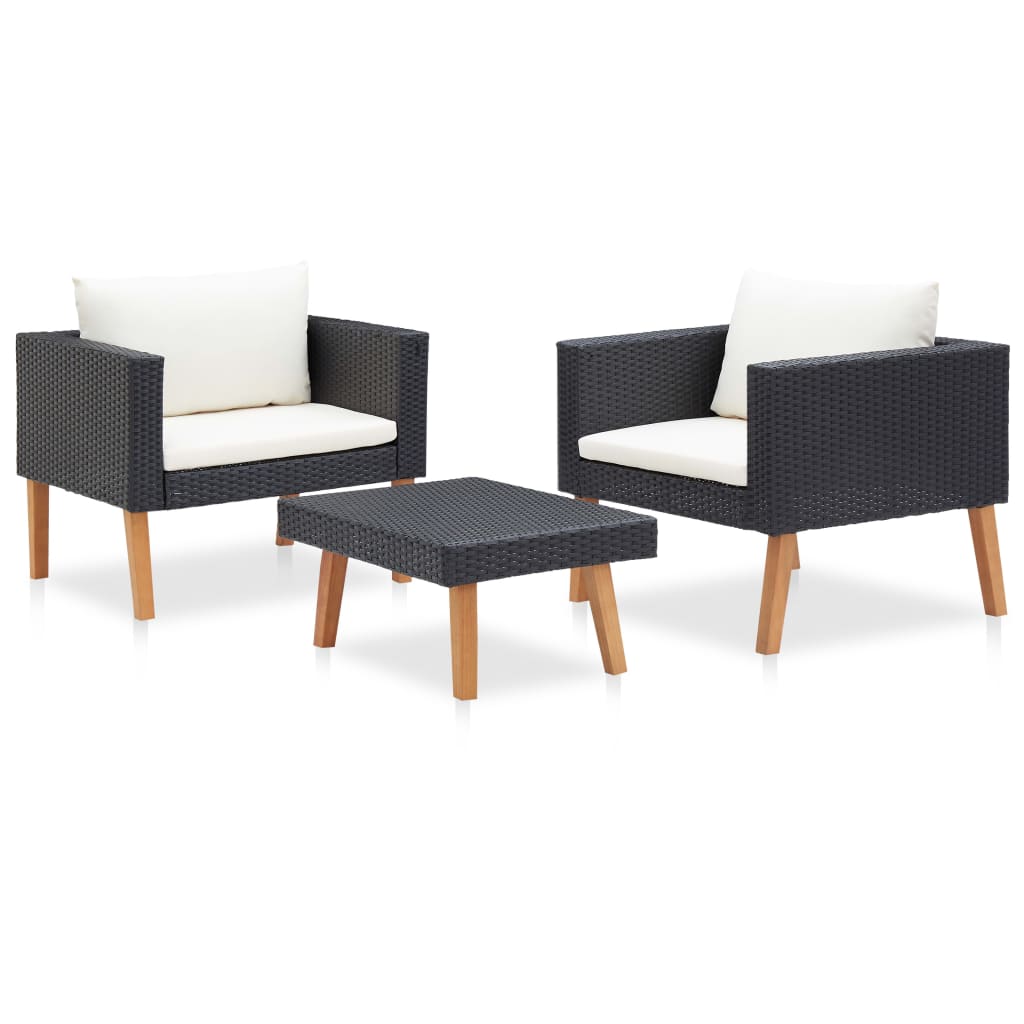 3 pcs conjunto lounge de jardim c/ almofadões vime PE bege