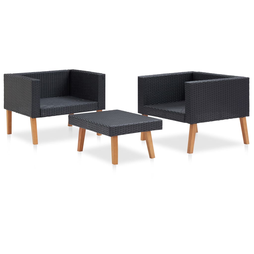3 pcs conjunto lounge de jardim c/ almofadões vime PE bege