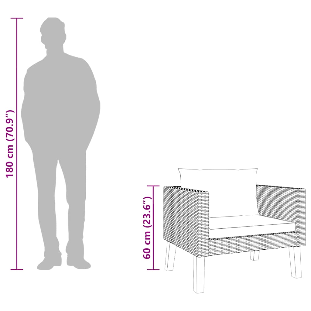 Sofá de jardim individual com almofadões vime PE bege