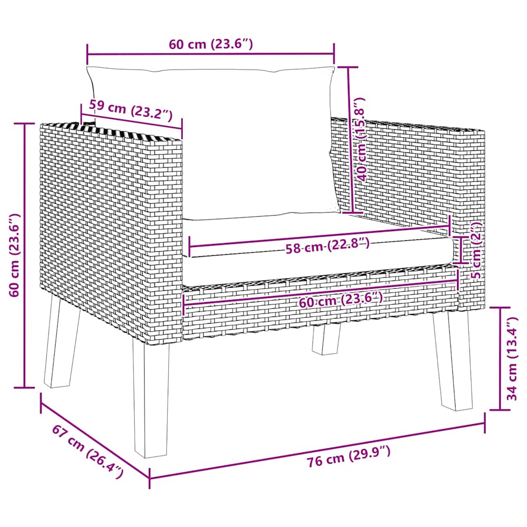 Sofá de jardim individual com almofadões vime PE bege