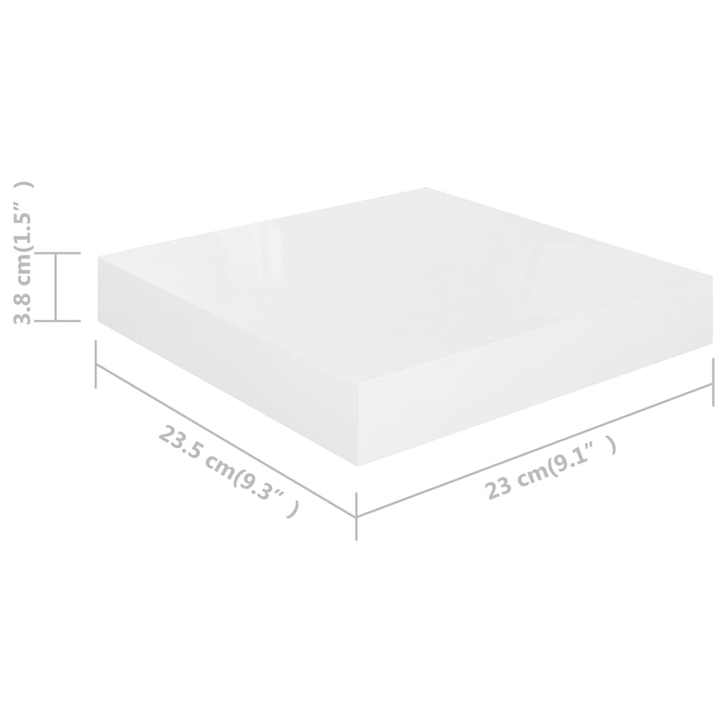 Prateleira parede suspensa 23x23,5x3,8 cm MDF branco brilhante