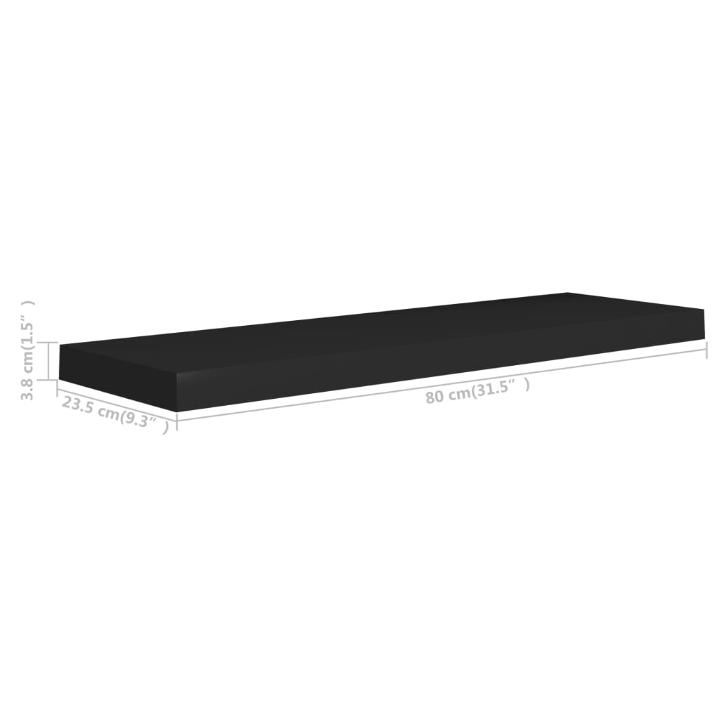 Prateleiras parede suspensas 4 pcs 80x23,5x3,8cm MDF preto