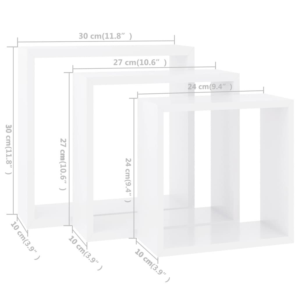 Prateleiras de parede em forma de cubo 3 pcs MDF branco