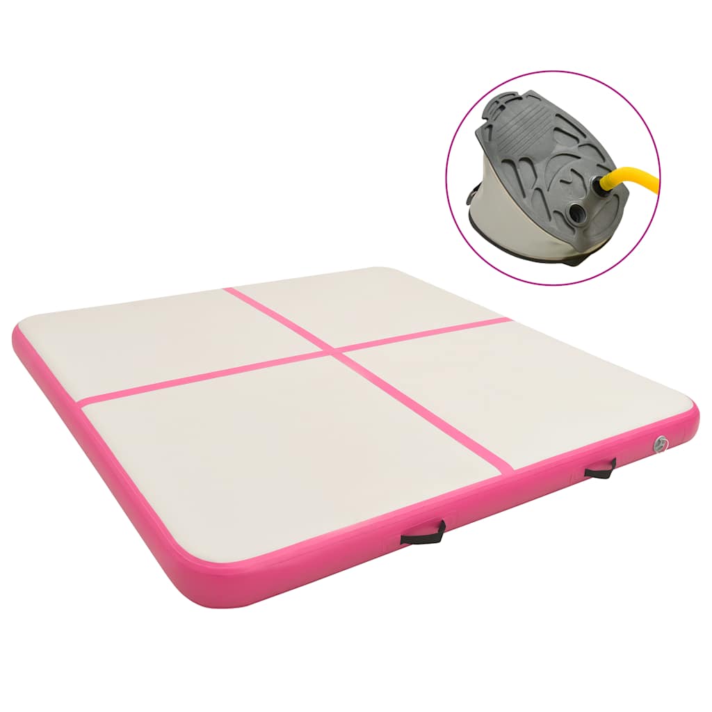 Colchão de ginástica insuflável c/ bomba 200x200x15 cm PVC rosa