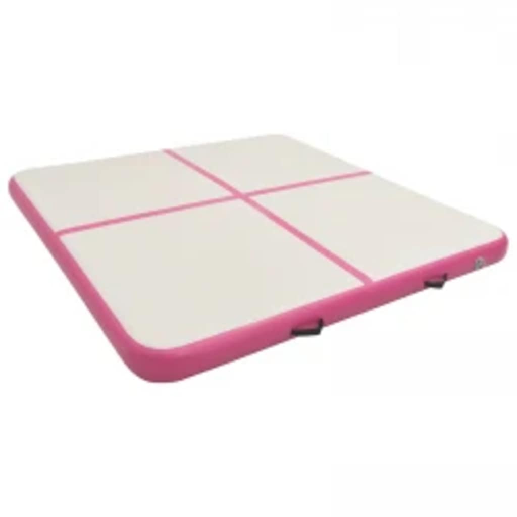 Colchão de ginástica insuflável c/ bomba 200x200x15 cm PVC rosa
