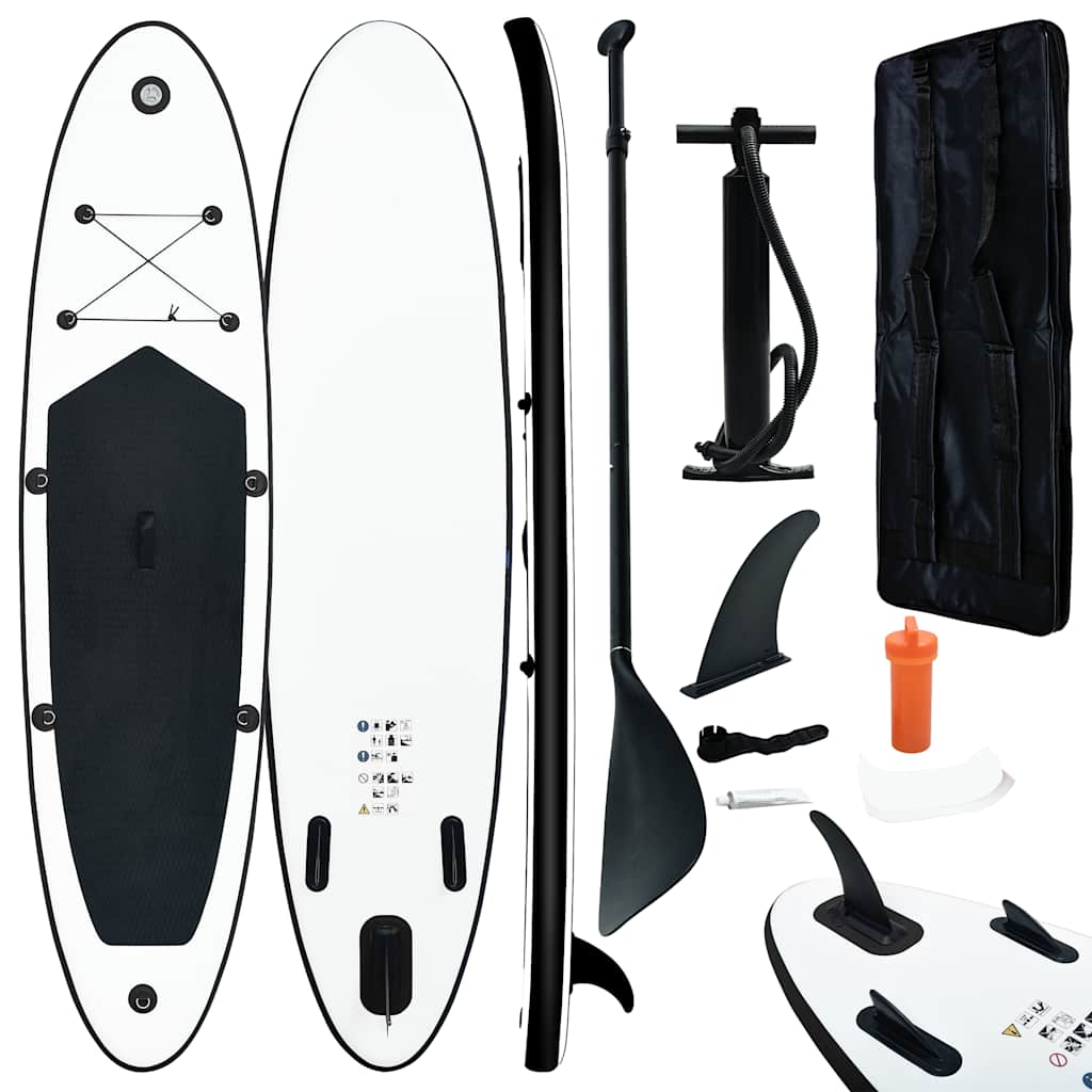 Conjunto prancha de paddle SUP insuflável preto e branco