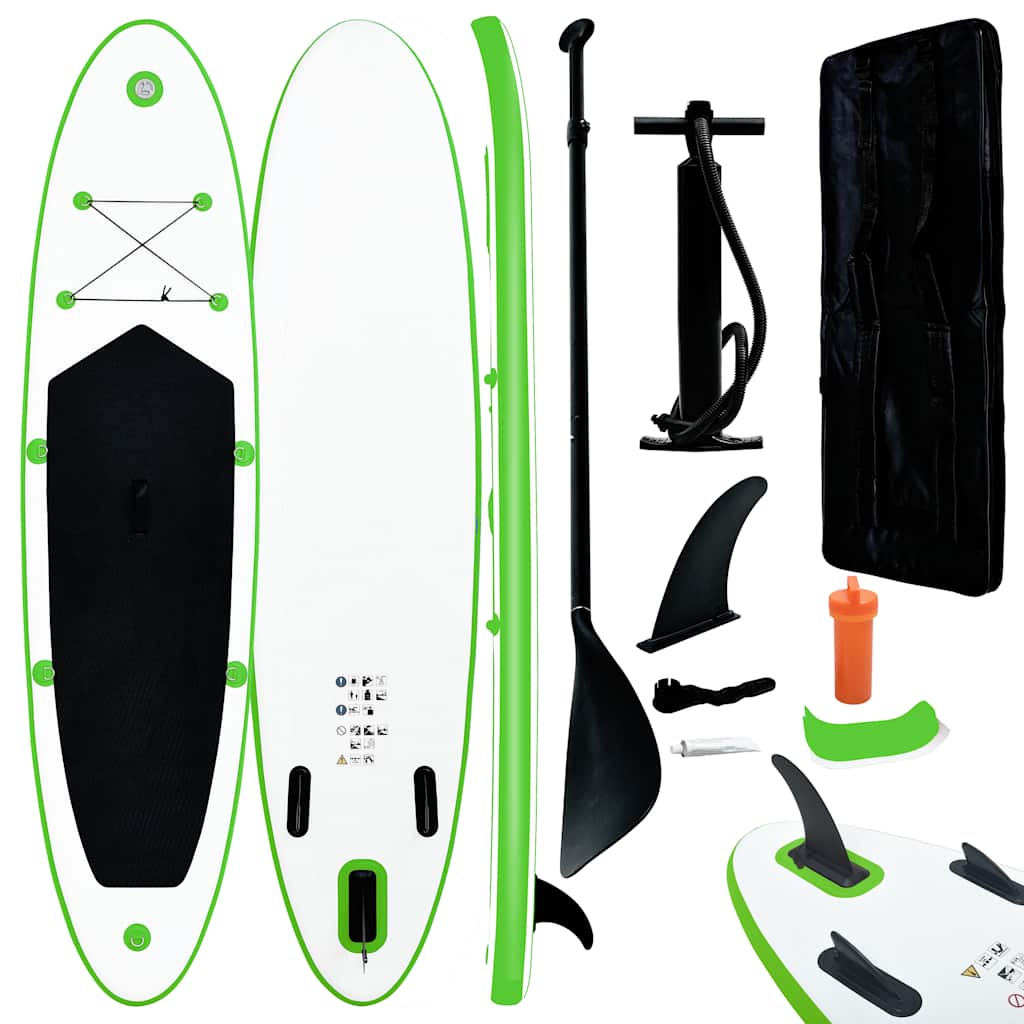 Conjunto prancha de paddle SUP insuflável verde e branco