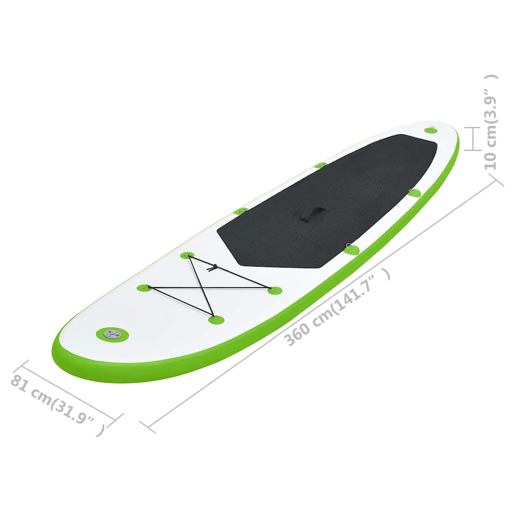 Conjunto prancha de paddle SUP insuflável verde e branco