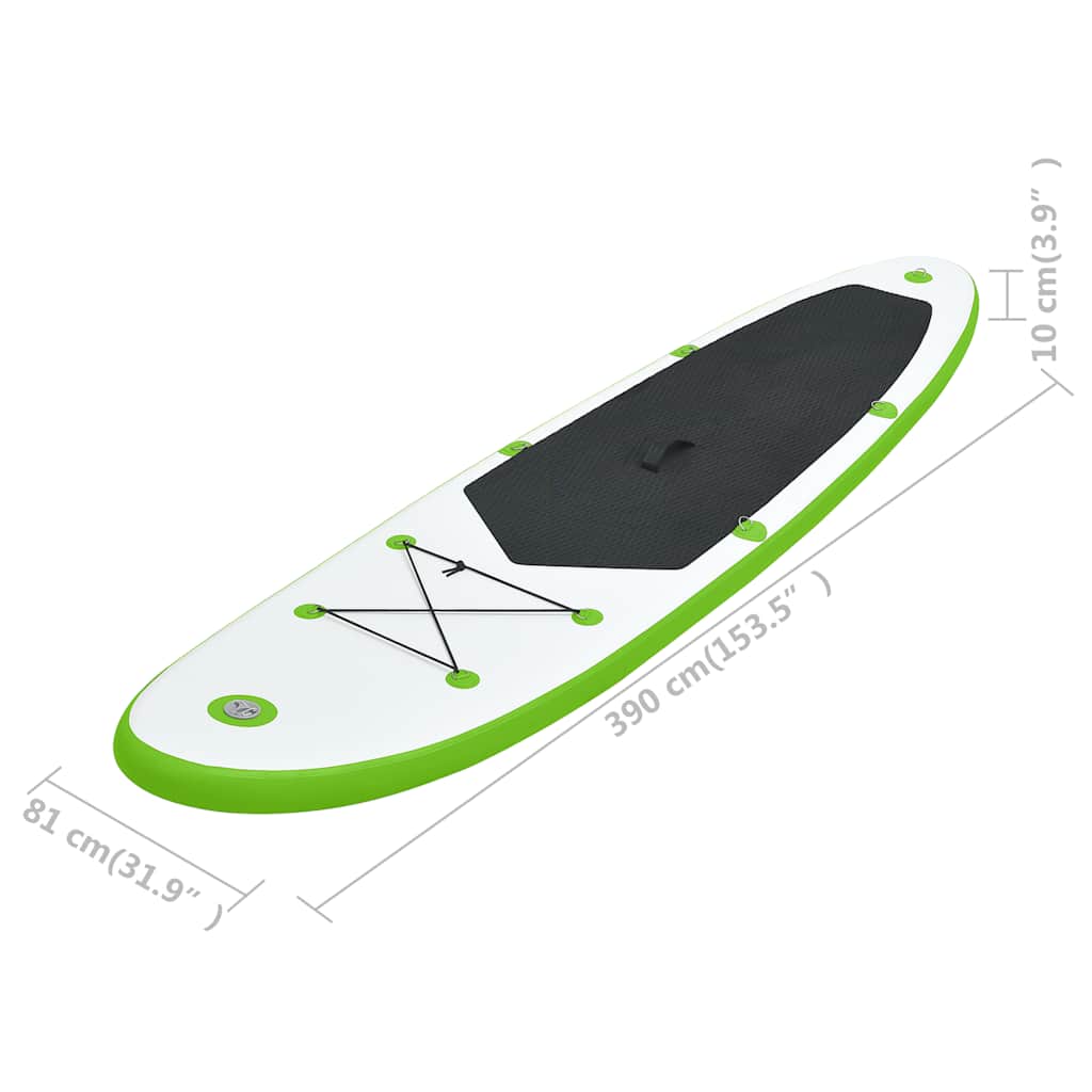 Conjunto prancha de paddle SUP insuflável verde e branco