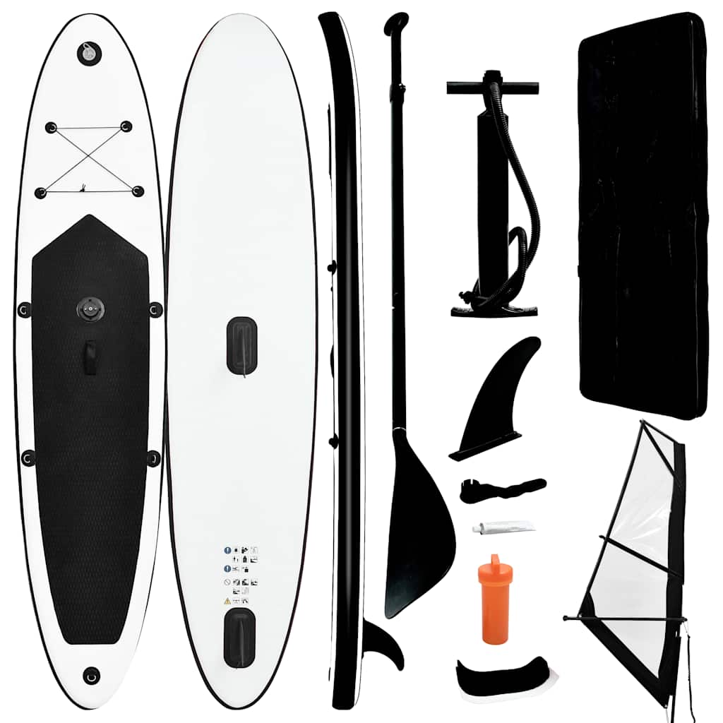 Conjunto prancha paddle SUP insuflável c/ vela preto/branco