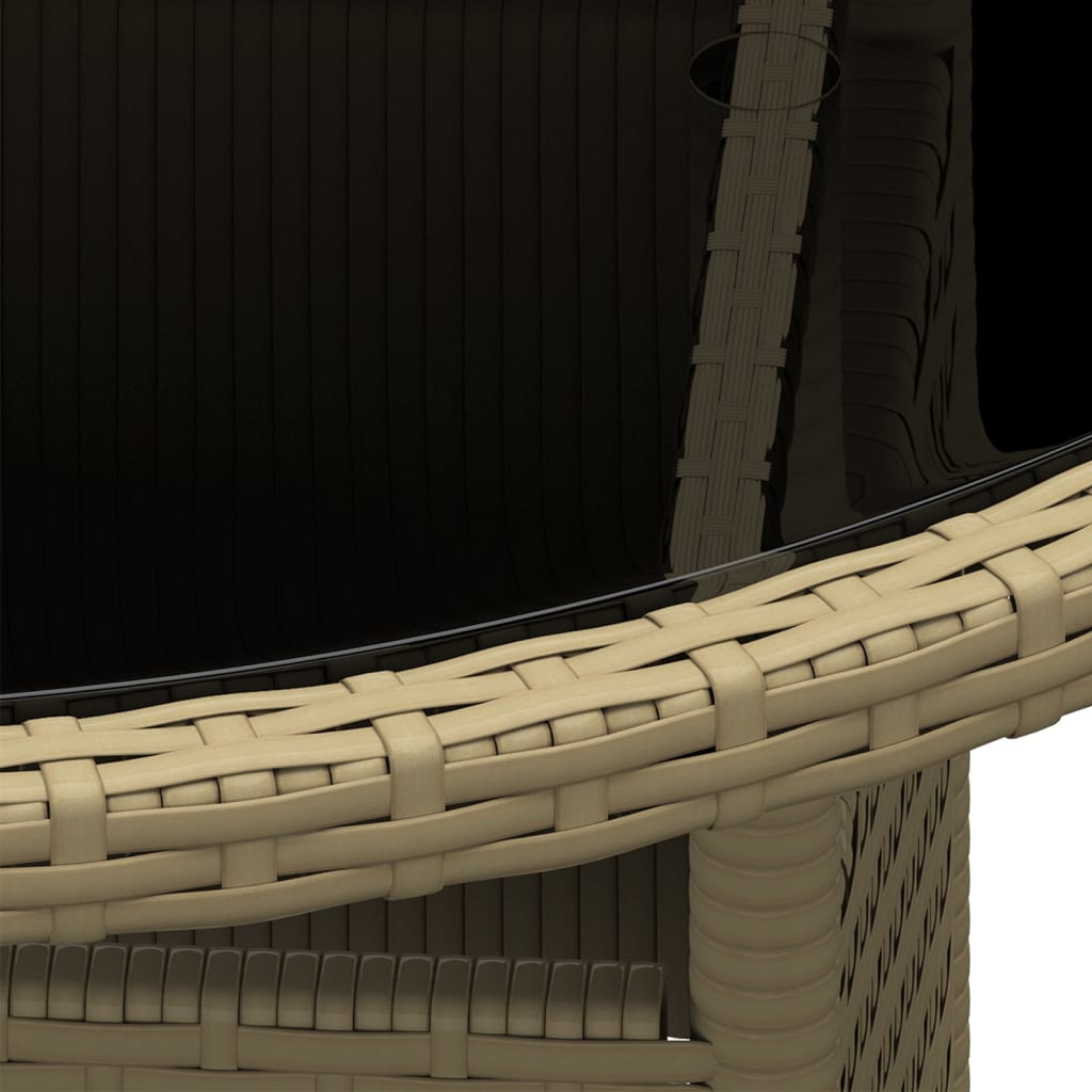 Mesa de jardim Ø60x75 cm vidro temperado e vime PE bege