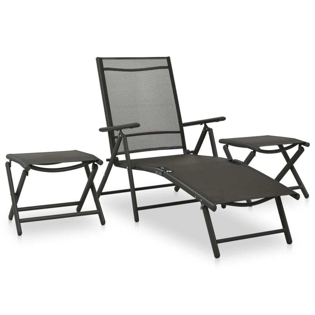 3 pcs conjunto lounge para jardim textilene e alumínio prateado