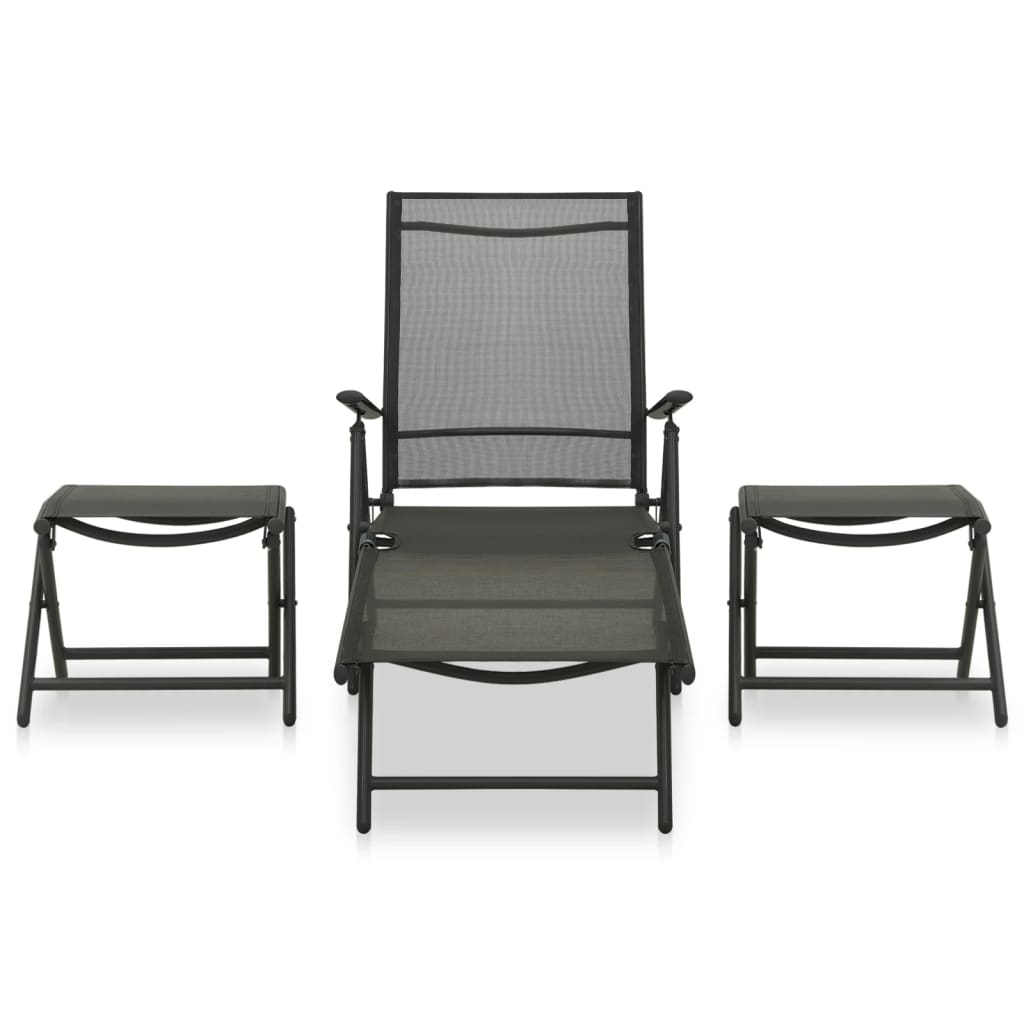 3 pcs conjunto lounge para jardim textilene e alumínio prateado