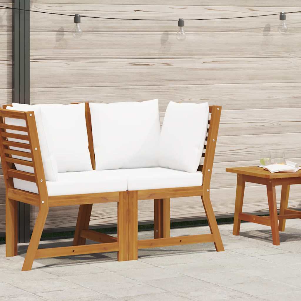 Sofá de canto seccional c/ almofadão cor creme acácia maciça