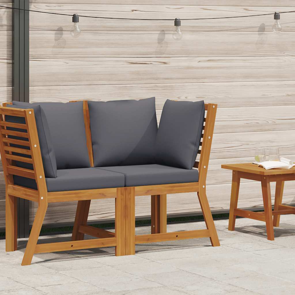 Sofá canto seccional + almofadão cinzento-escuro acácia maciça