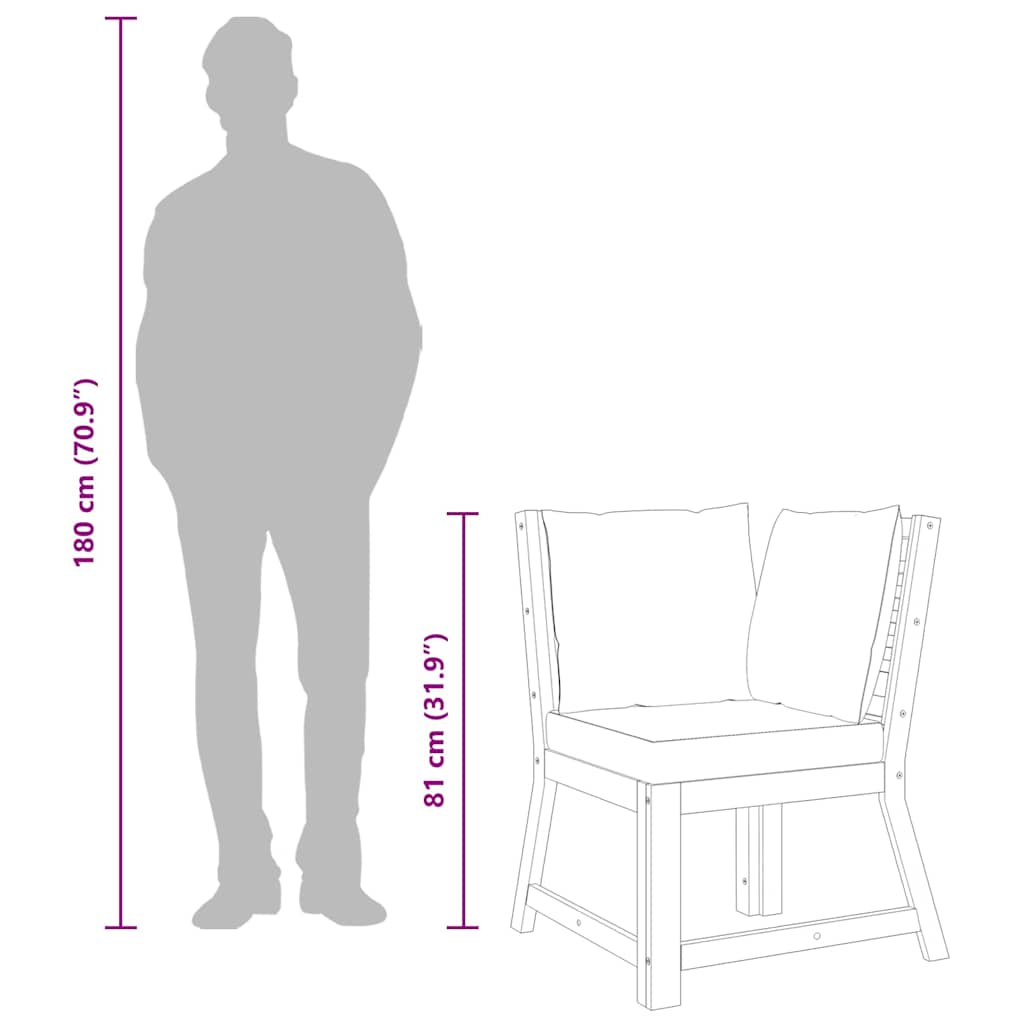 Sofá canto seccional + almofadão cinzento-escuro acácia maciça
