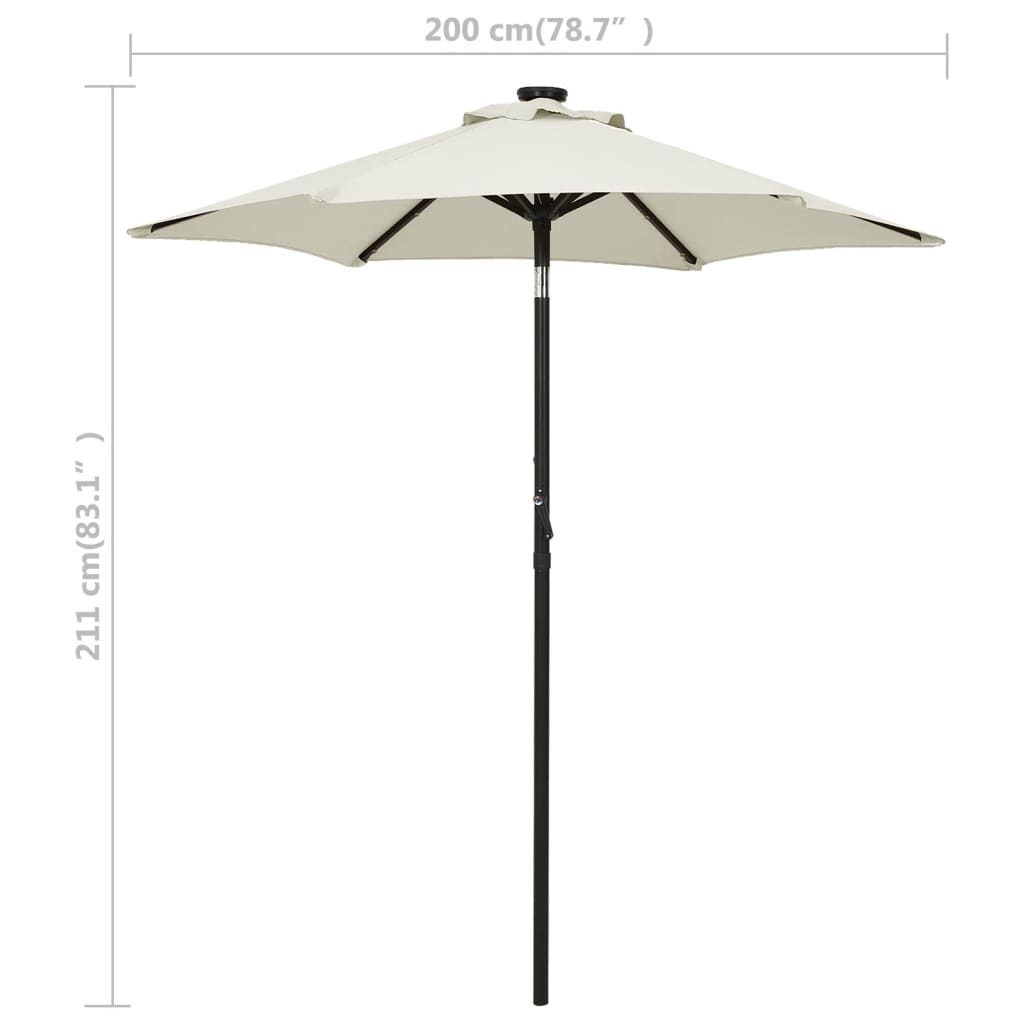 Guarda-sol de jardim com luzes LED 200x211 cm alumínio areia