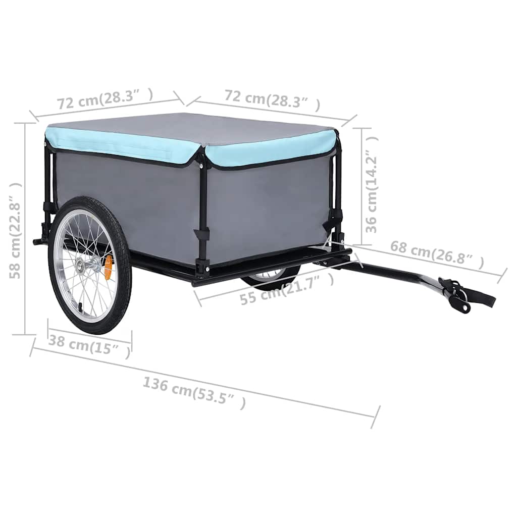 Reboque de carga para bicicleta 65 kg preto e azul