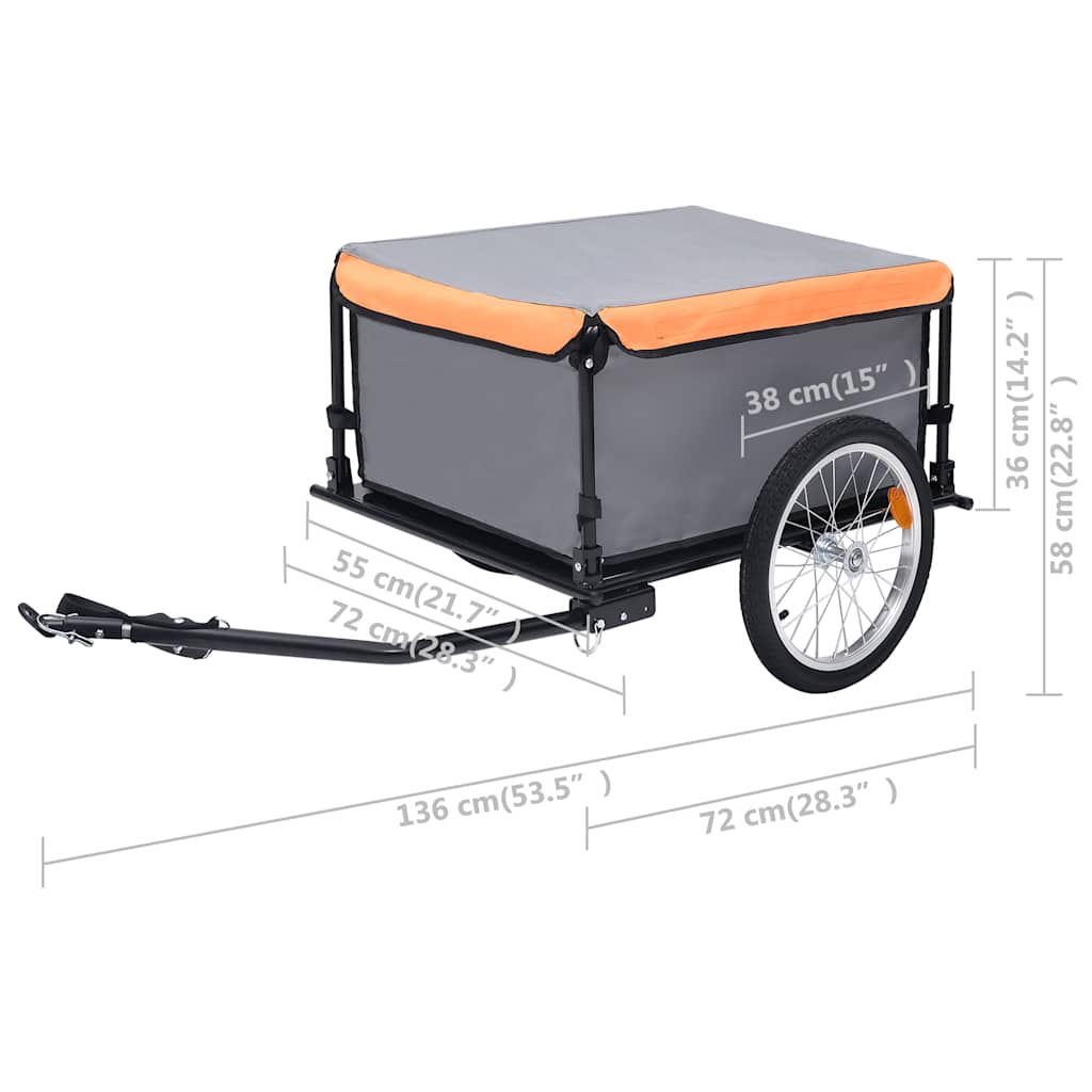 Reboque de carga para bicicleta 65 kg cinzento e laranja