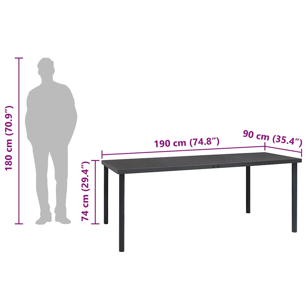 Mesa de jantar para jardim 190x90x74 cm aço antracite