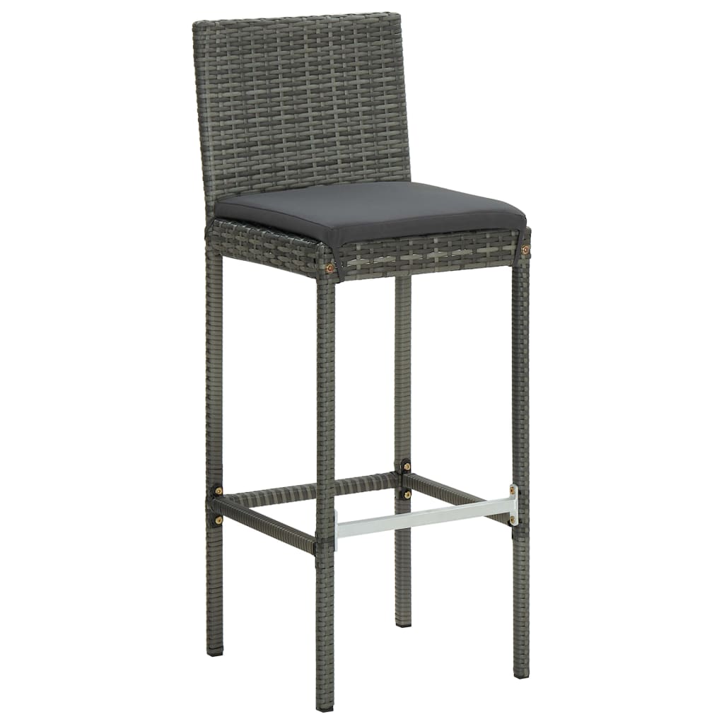 Bancos de bar p/ jardim com almofadões 2 pcs vime PE cinzento
