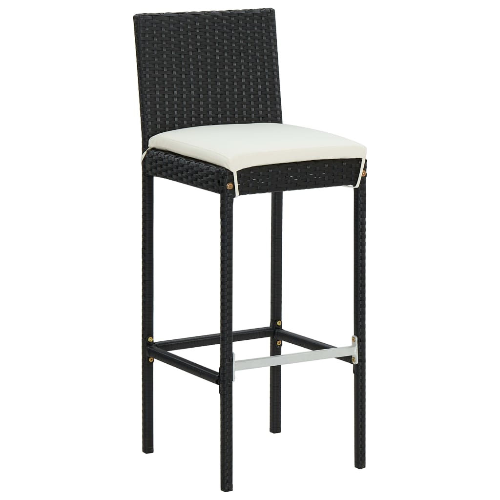 Bancos de bar com almofadões para jardim 4 pcs vime PE preto