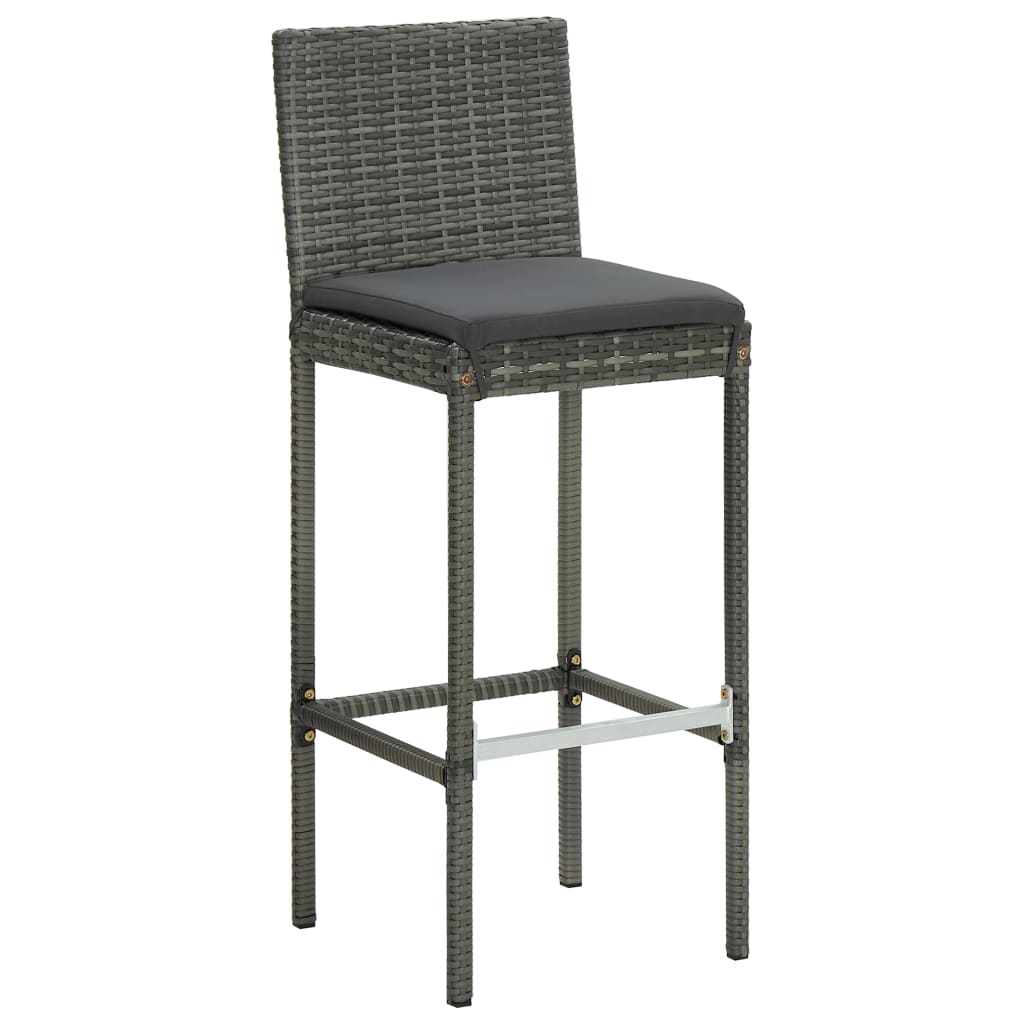 Bancos de bar p/ jardim com almofadões 4 pcs vime PE cinzento