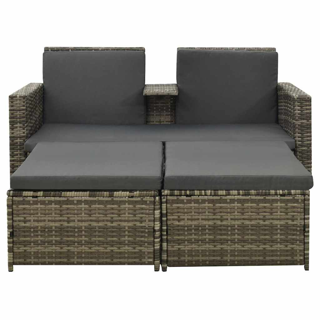 3 pcs conjunto lounge de jardim c/ almofadões vime PE cinzento