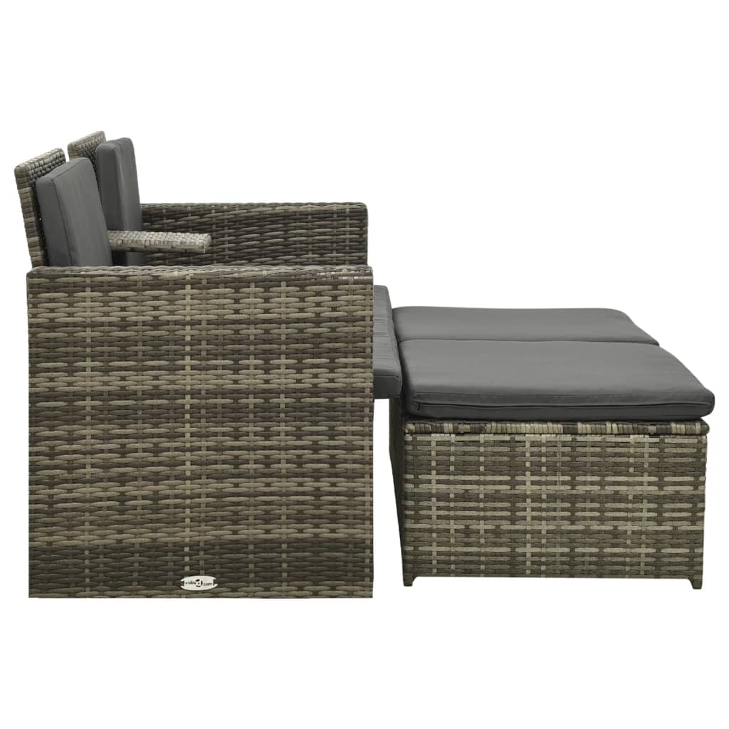 3 pcs conjunto lounge de jardim c/ almofadões vime PE cinzento