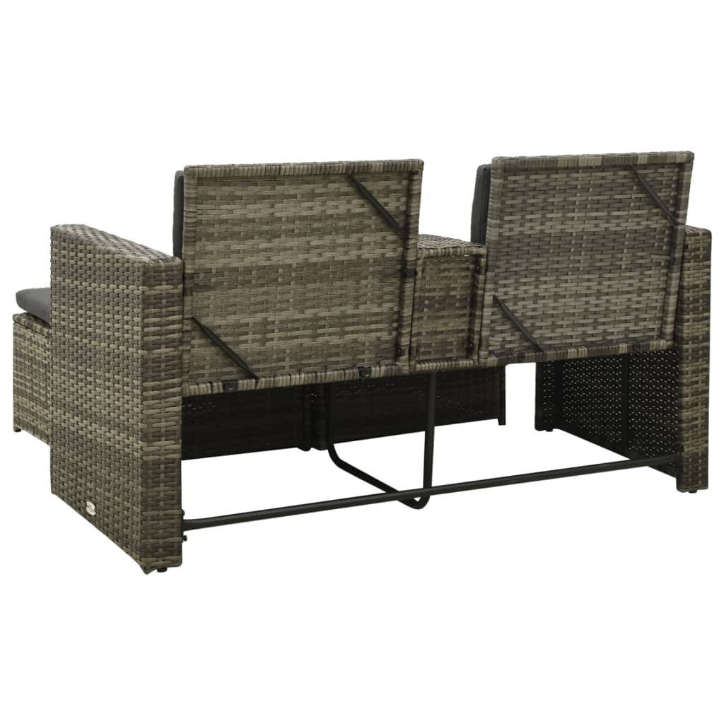 3 pcs conjunto lounge de jardim c/ almofadões vime PE cinzento
