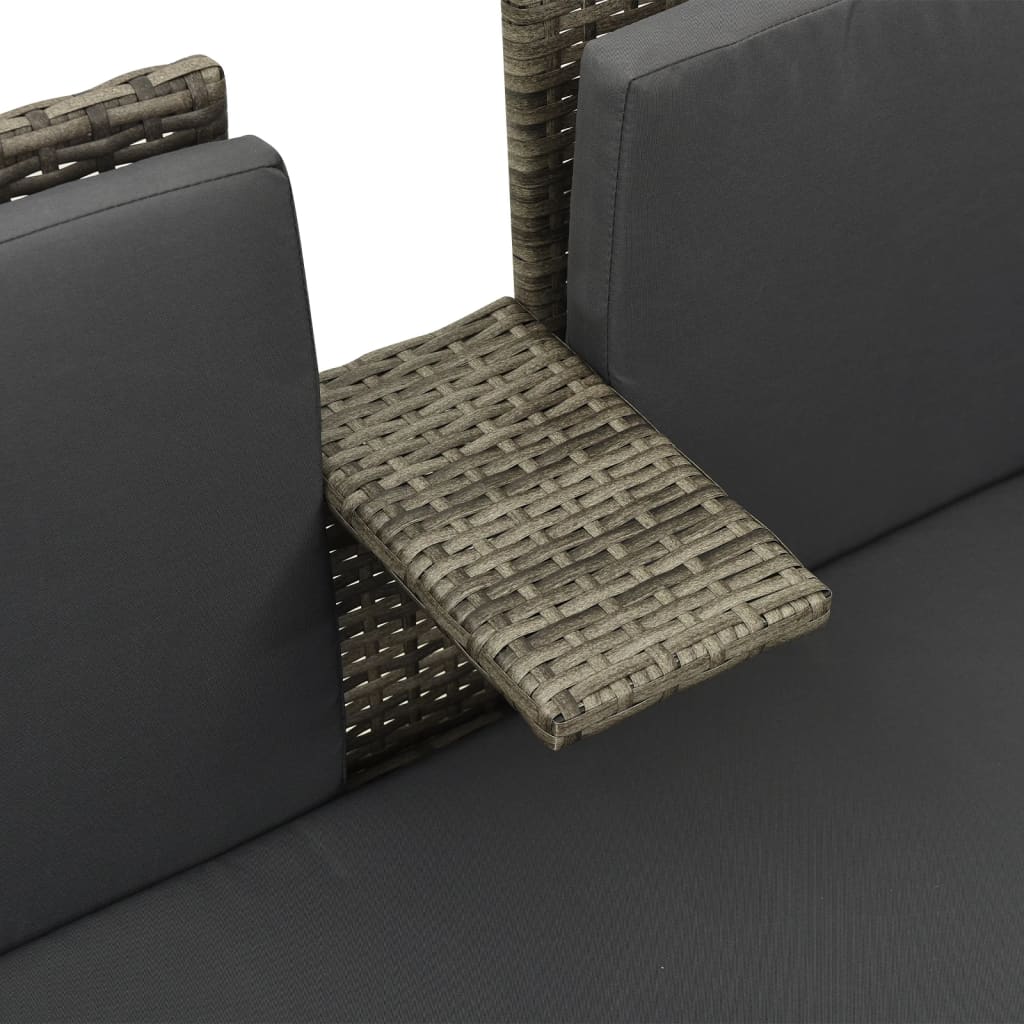 3 pcs conjunto lounge de jardim c/ almofadões vime PE cinzento