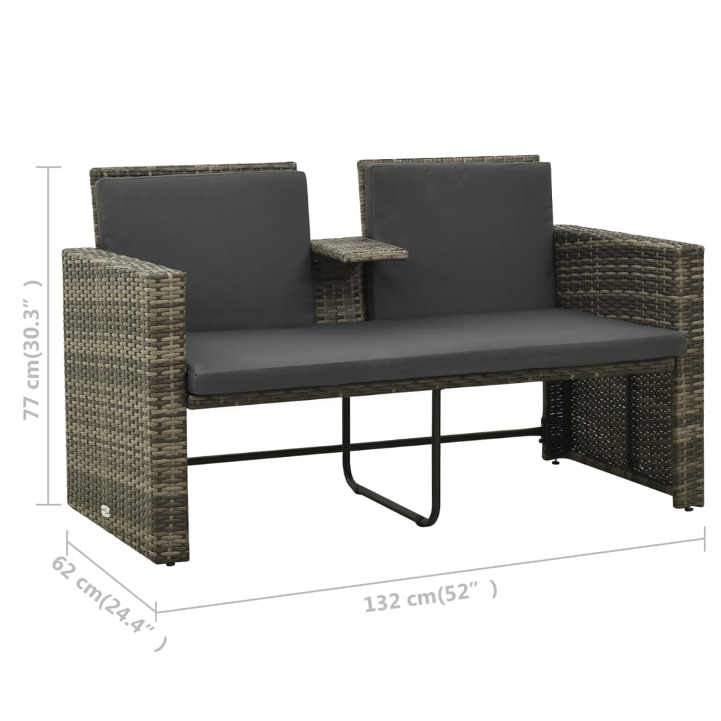 3 pcs conjunto lounge de jardim c/ almofadões vime PE cinzento