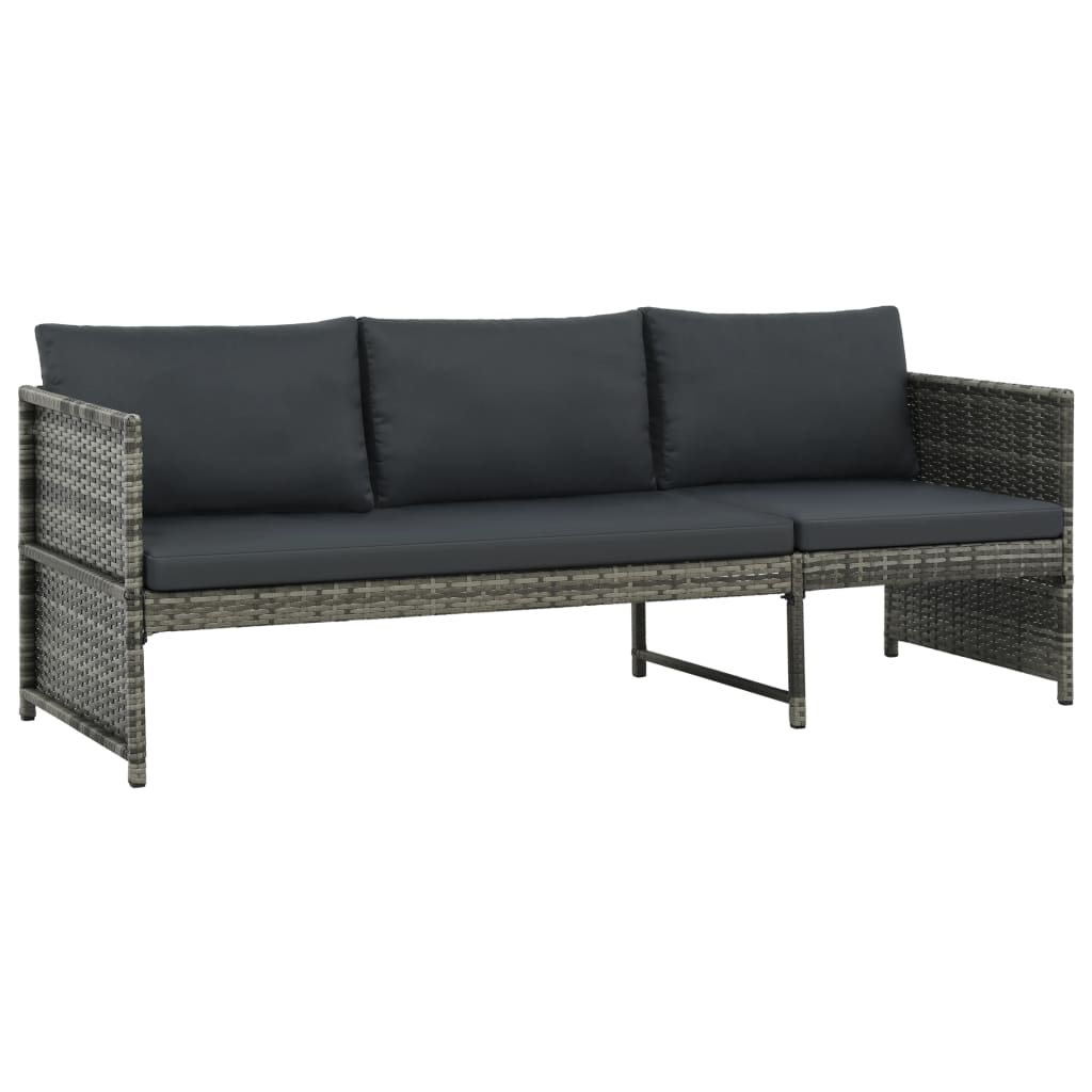 3 pcs conjunto lounge de jardim c/ almofadões vime PE cinzento