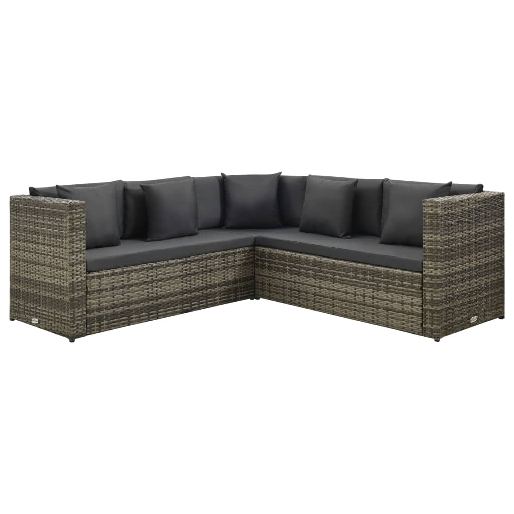 4 pcs conjunto lounge de jardim c/ almofadões vime PE cinzento