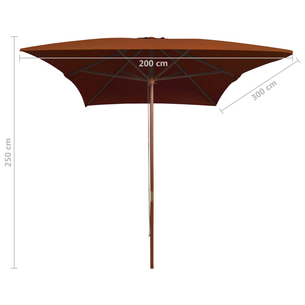 Guarda-sol de jardim c/ poste de madeira 200x300 cm terracotta