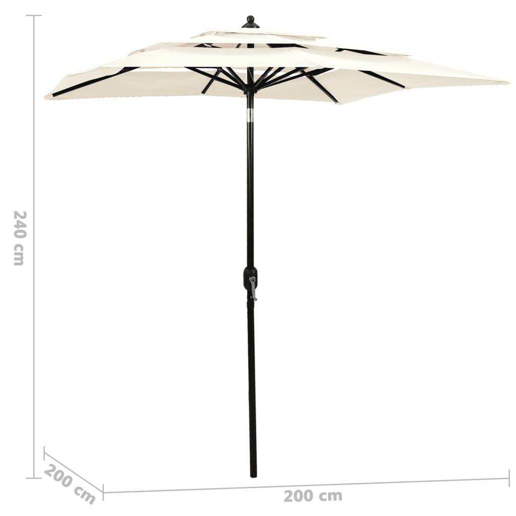 Guarda-sol de jardim 3 camadas c/ poste de alumínio 2x2 m areia