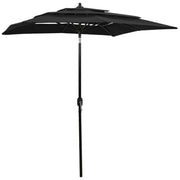 Guarda-sol de jardim 3 camadas c/ poste de alumínio 2x2 m preto