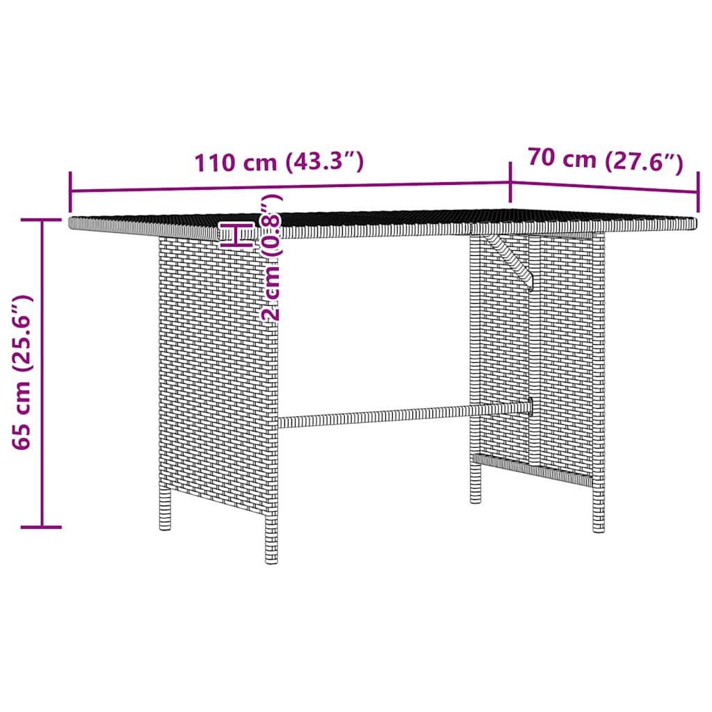 Mesa de jantar para jardim 110x70x65 cm vime PE cinzento
