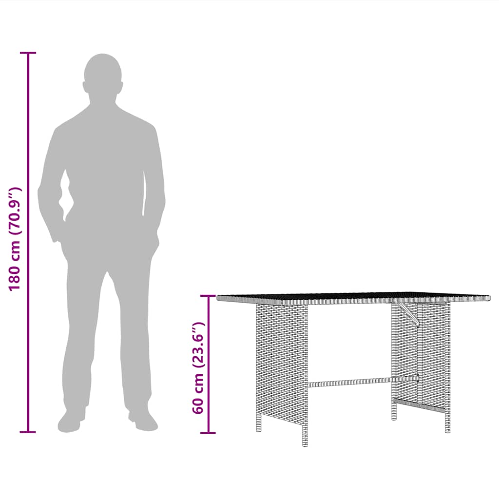 Mesa de jantar para jardim 110x70x65 cm vime PE cinzento