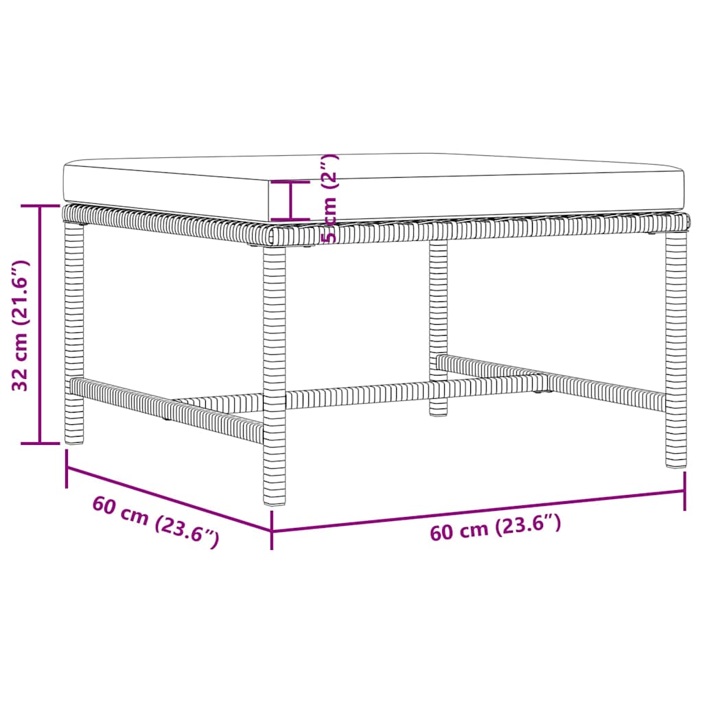 3 pcs conjunto sofás de jardim c/ almofadões vime PE cinzento