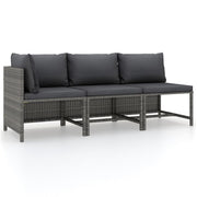 3 pcs conjunto lounge de jardim c/ almofadões vime PE cinzento
