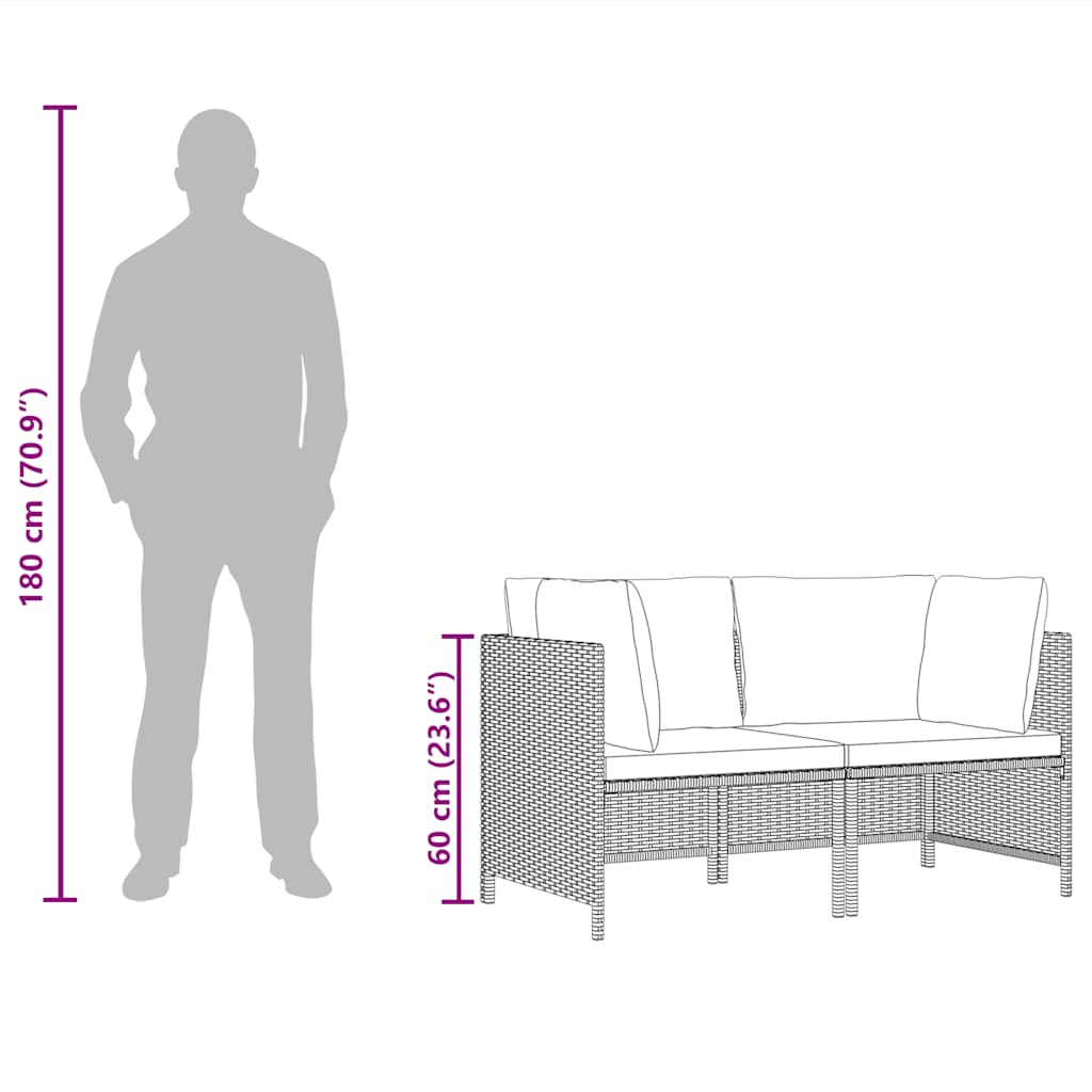 2 pcs conjunto sofás de jardim c/ almofadões vime PE cinzento