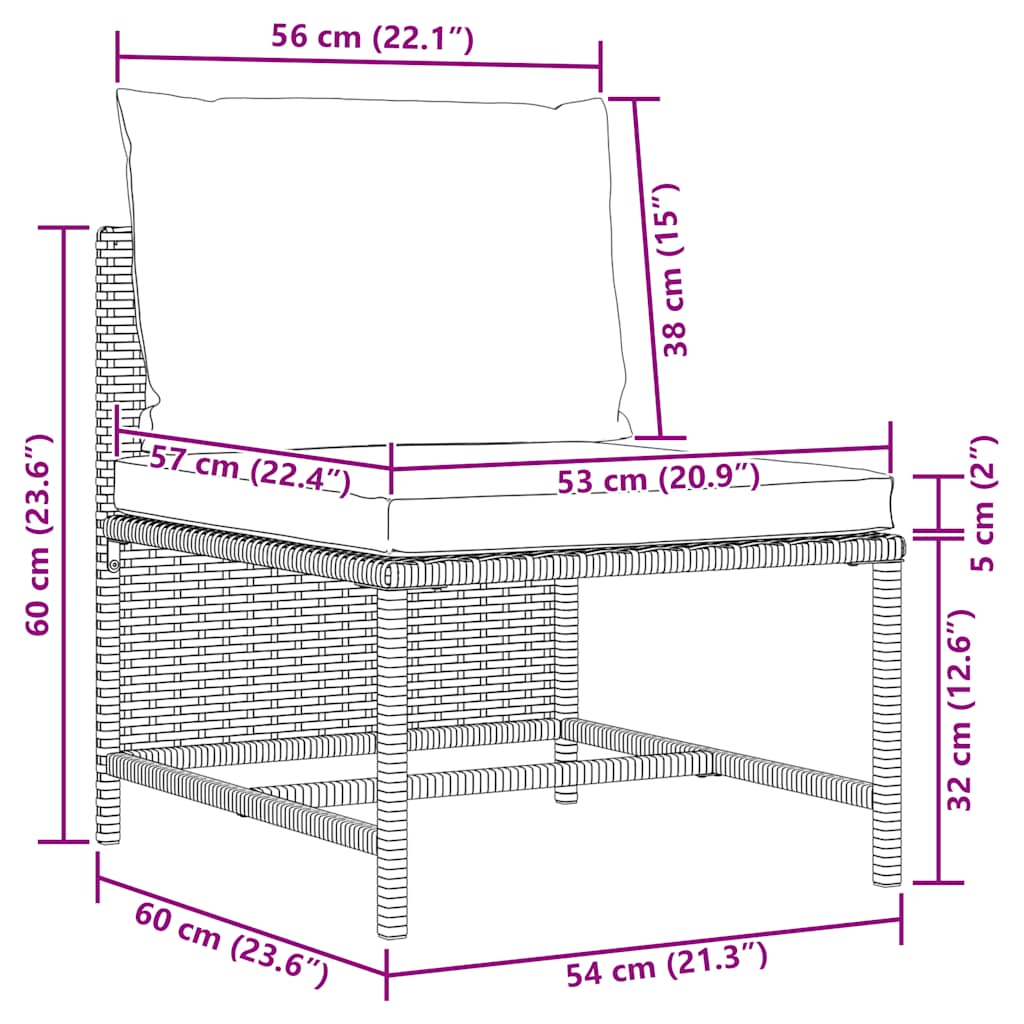 5 pcs conjunto sofás de jardim com almofadões vime PE preto