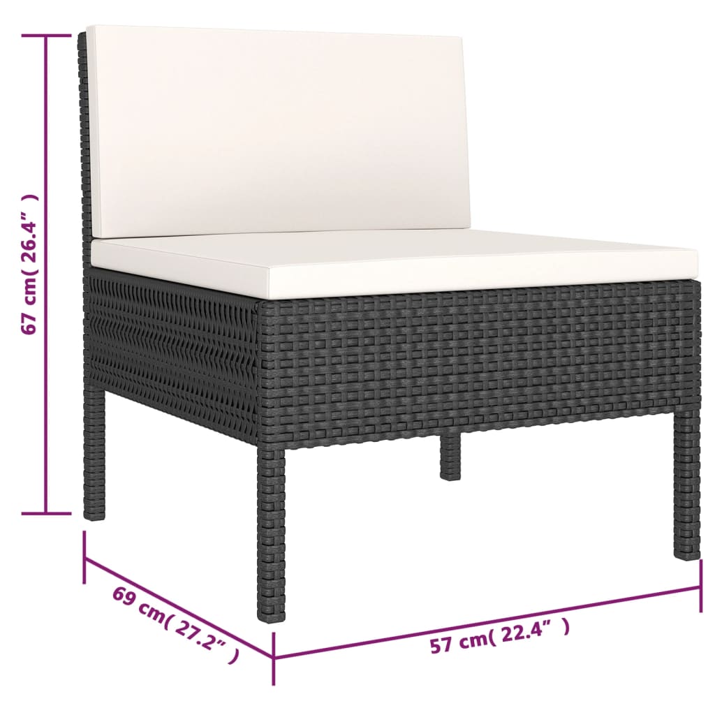 6 pcs conjunto lounge de jardim c/ almofadões vime PE cinzento