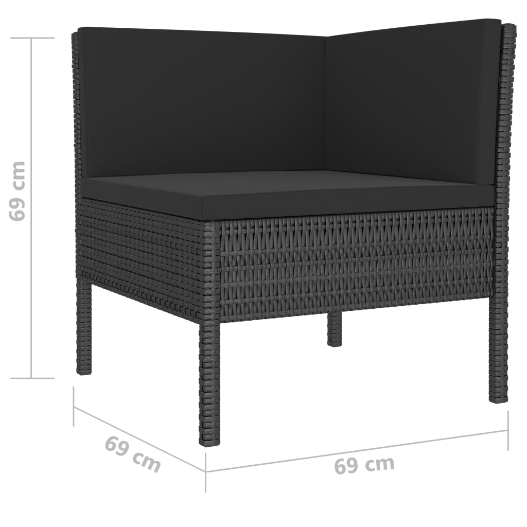 4 pcs conjunto lounge de jardim c/ almofadões vime PE cinzento